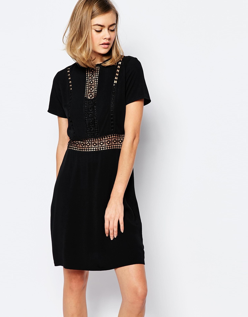 Lyst - Lost ink Flippy Dress With Lace Insert in Black