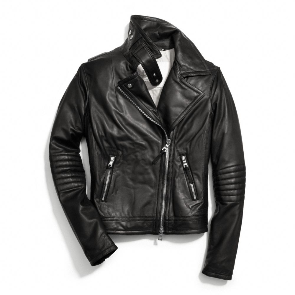 Lyst Coach Slim Leather Moto Jacket in Black