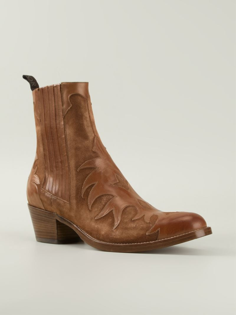 Sartore Patterned Cowboy Style Boots in Brown | Lyst