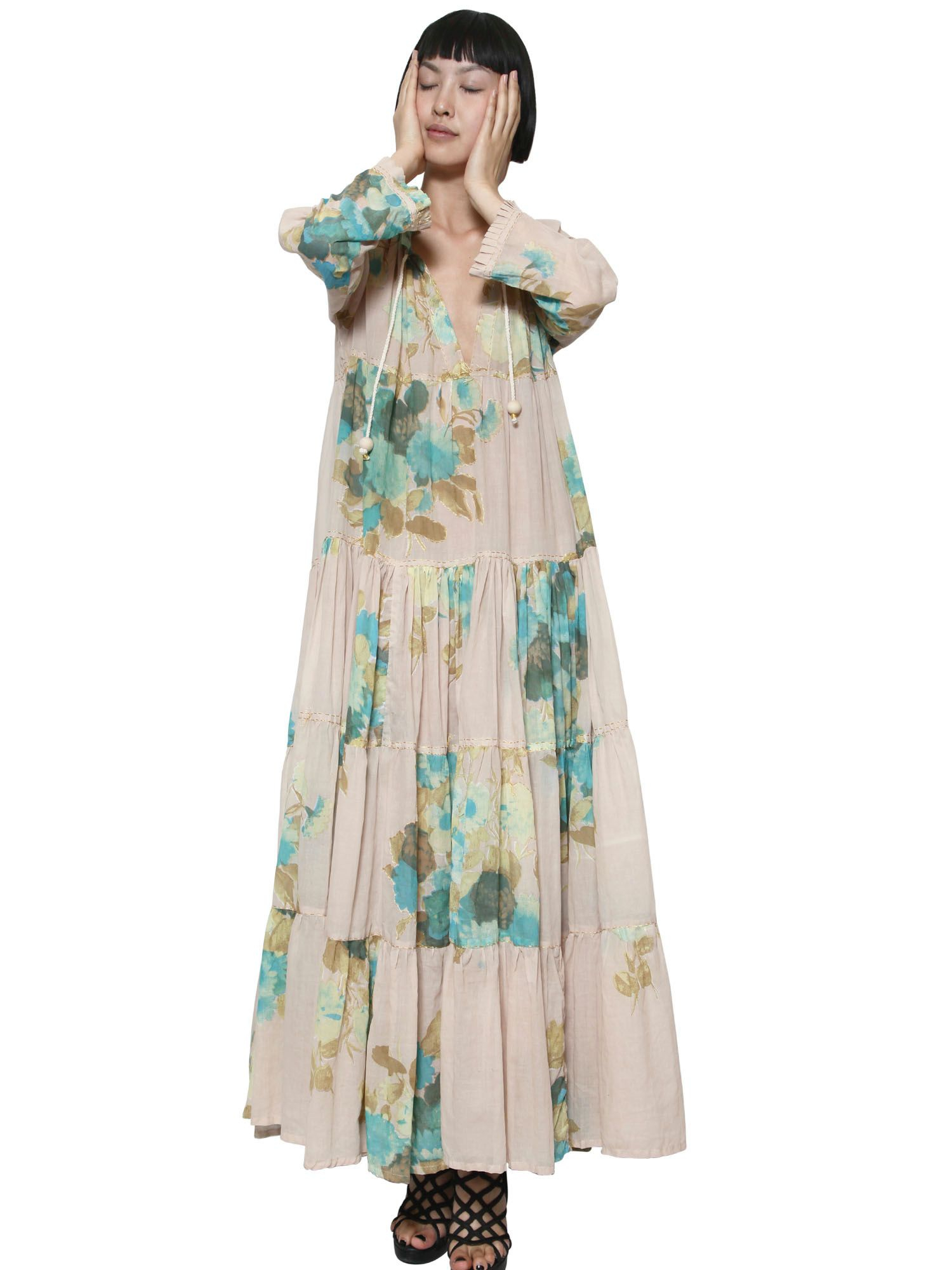 Yvonne s Drawstring Organic Cotton Long Dress in Natural - Lyst