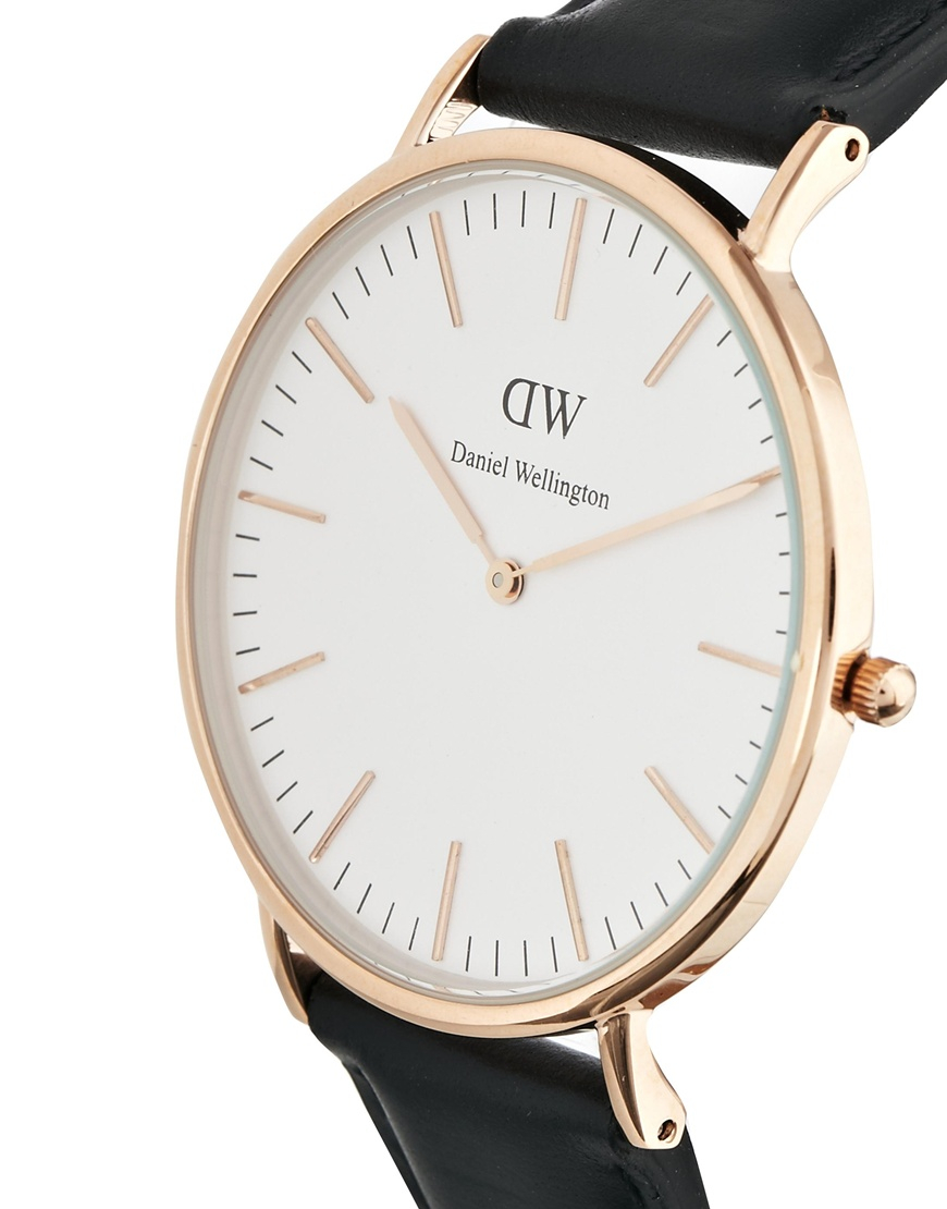 Daniel Wellington Sheffield Rose Gold Black Leather Strap Watch In Black For Men Lyst