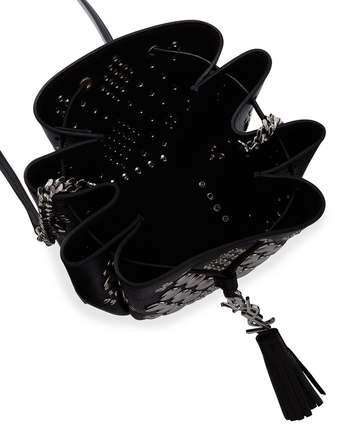 Saint laurent Studded Leather Bucket Bag in Black | Lyst