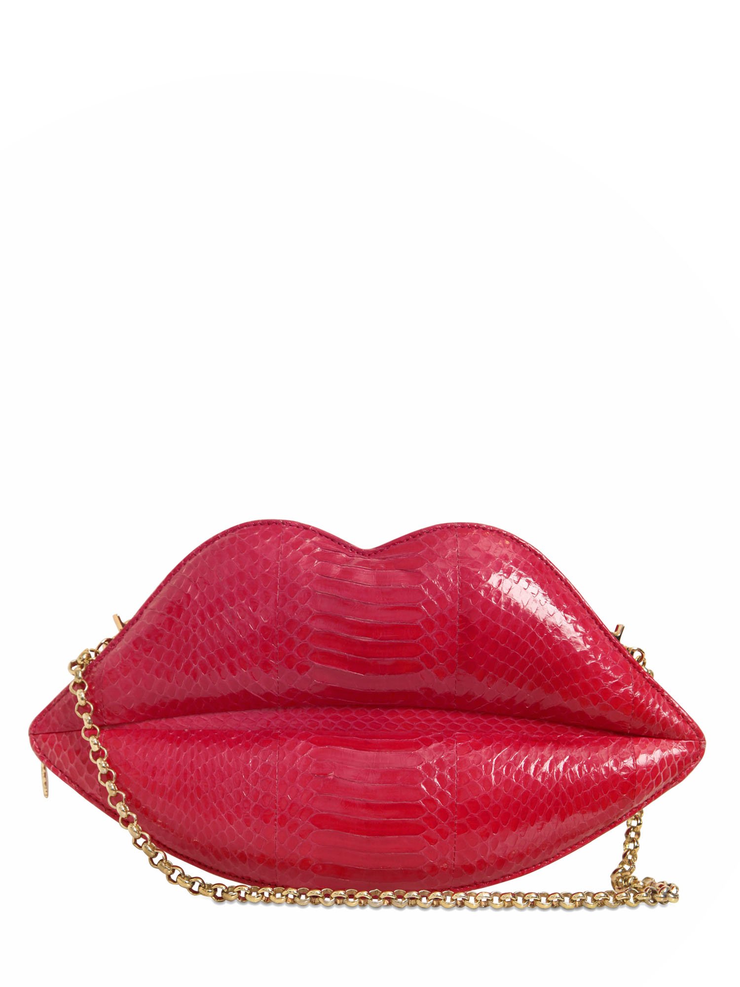 Lyst - Lulu Guinness Large Lip Snake Skin Shoulder Bag in Red