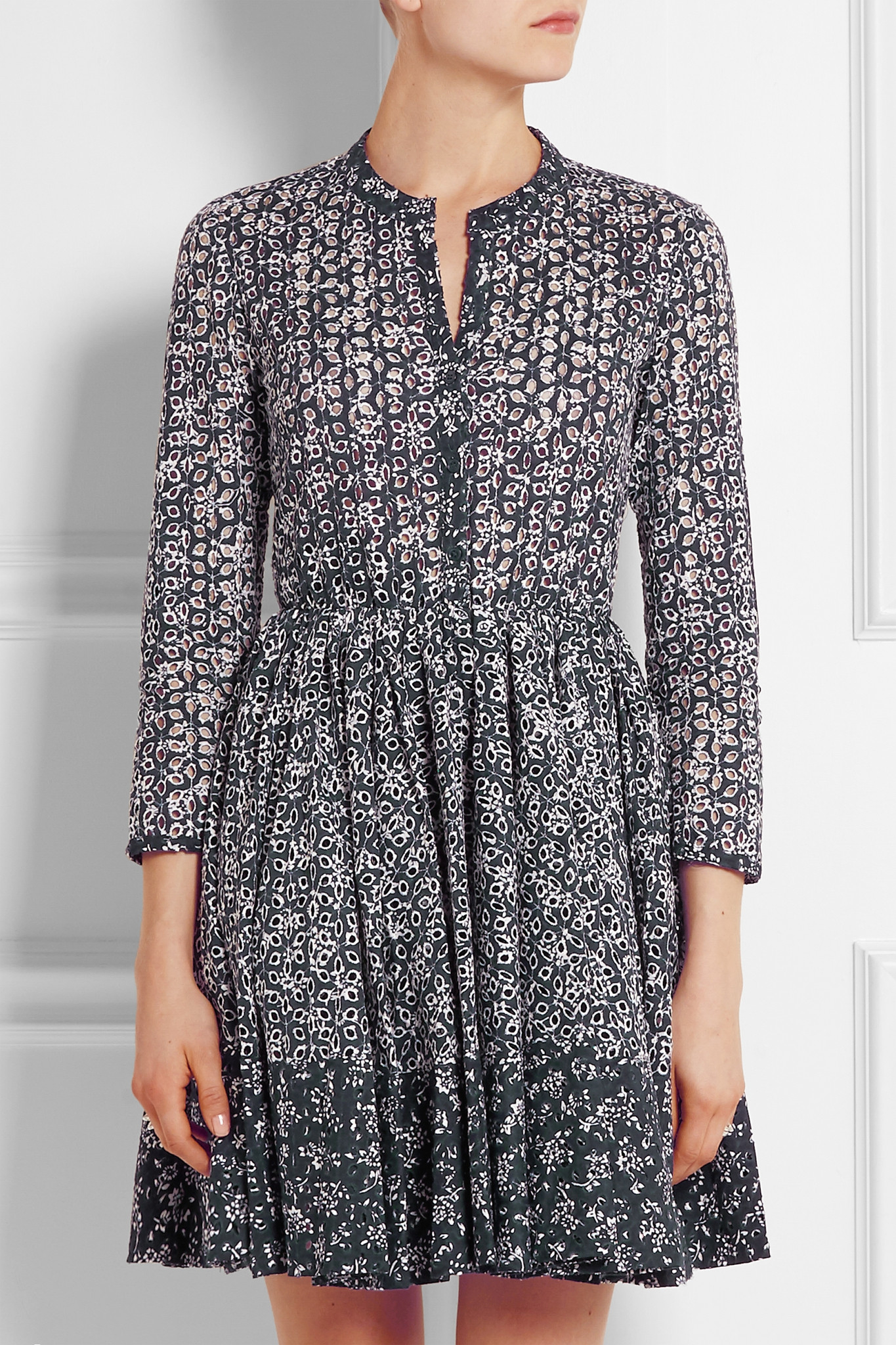 Maje Printed Broderie Anglaise Cotton Mini Dress in Blue | Lyst Maje Printed Broderie Anglaise Cotton Mini Dress in Blue | Lyst