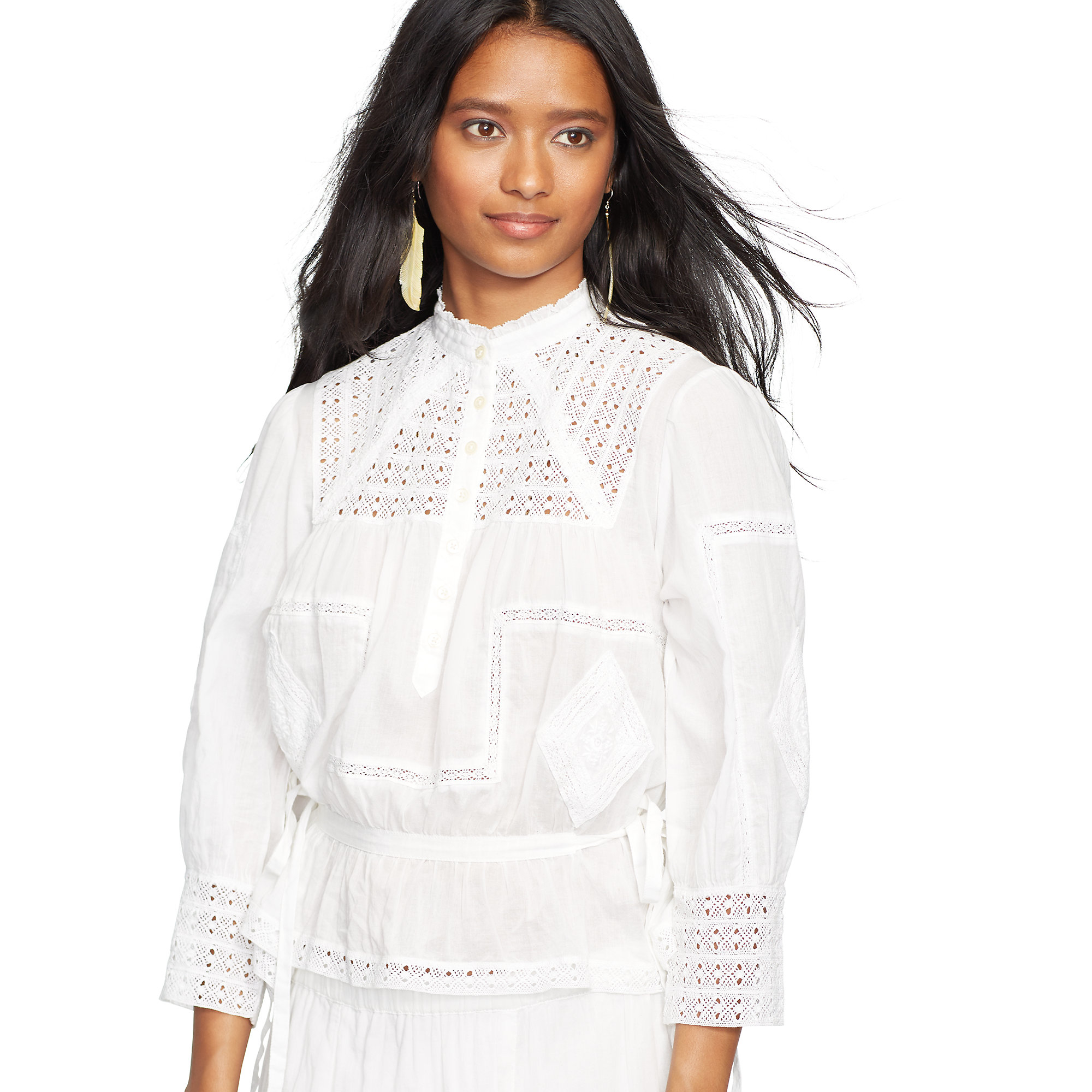 Lyst - Denim & Supply Ralph Lauren Lace-inset Cotton Voile Top in White Gallery