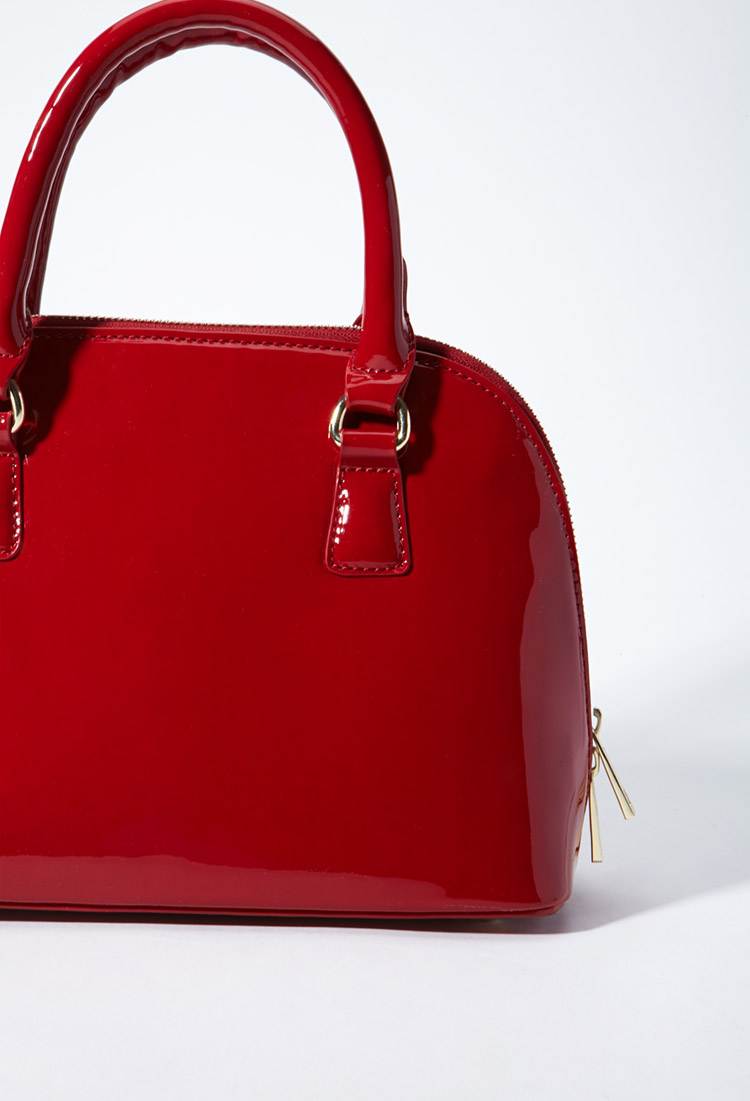 Forever 21 Faux Patent Leather Bowler Bag in Red | Lyst