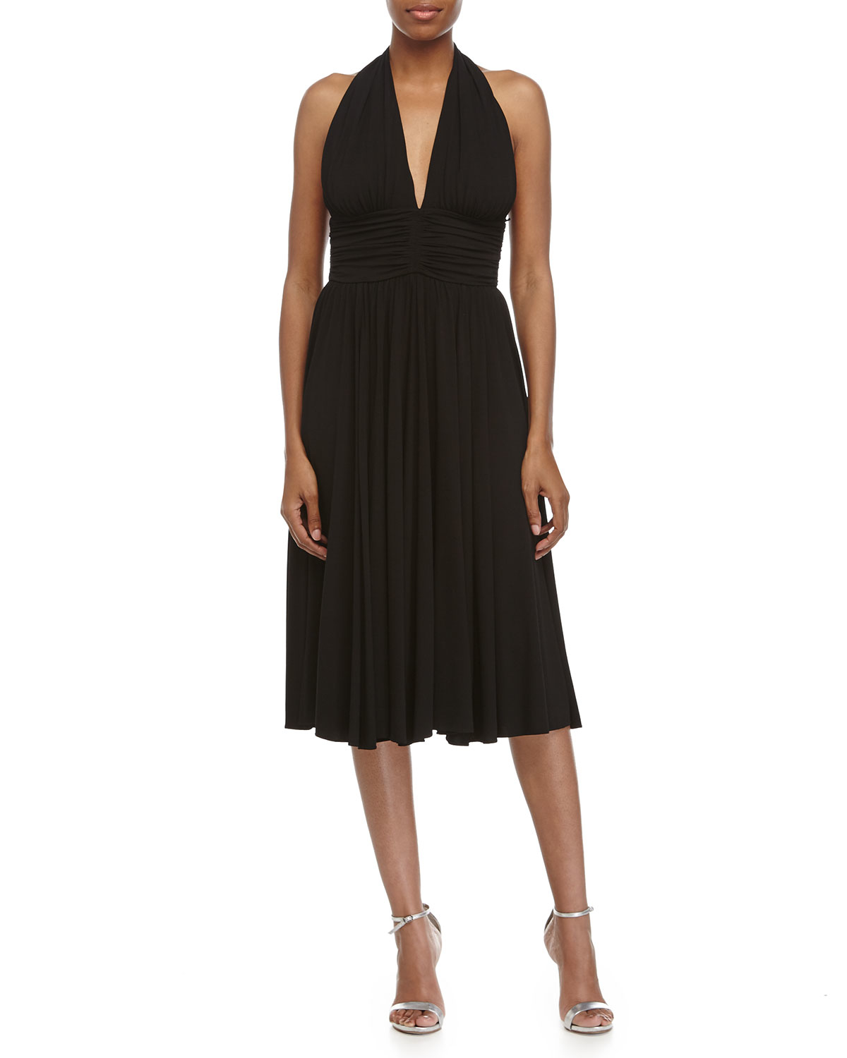 Lyst Michael Kors Sleeveless Fit Flare Halter Dress In Black Gallery