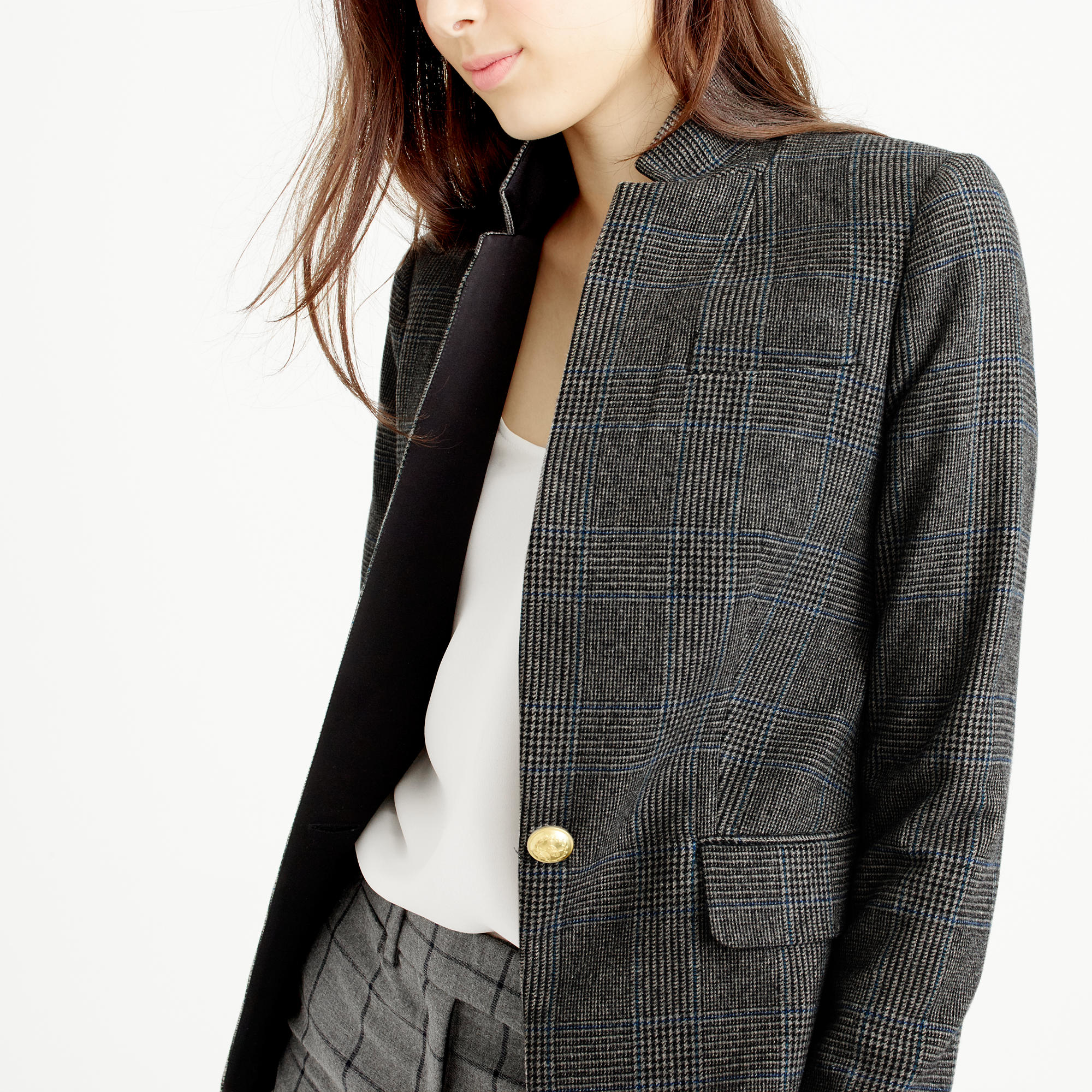 Lyst - J.Crew Black Plaid Regent Blazer With Satin Lapel