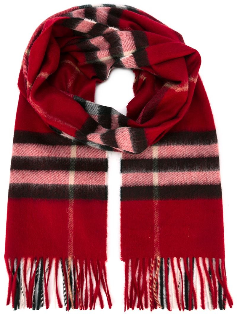 Lyst Burberry Checked Scarf in Red