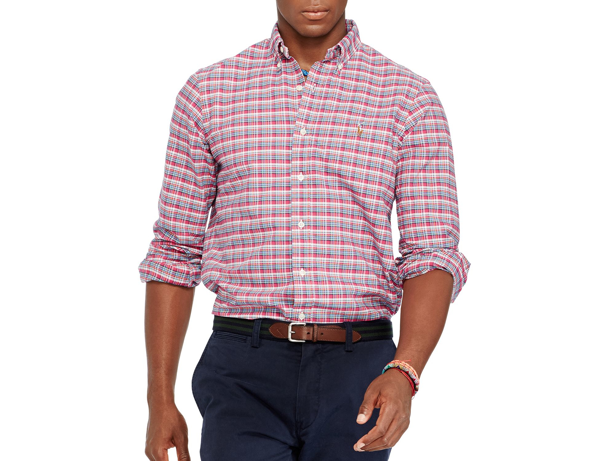 Ralph lauren Polo Plaid Oxford Button Down Shirt - Slim Fit in Pink for Men | Lyst