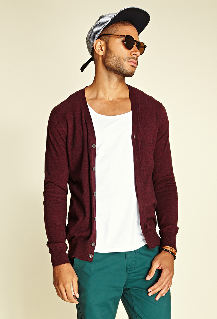 Lyst Forever 21 Marled VNeck Cardigan in Red for Men