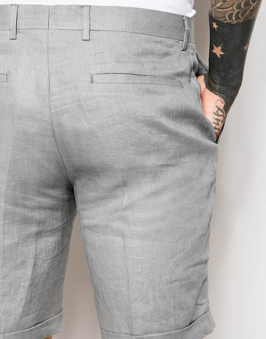 Asos Slim Fit Smart Shorts In 100% Linen in Gray for Men | Lyst