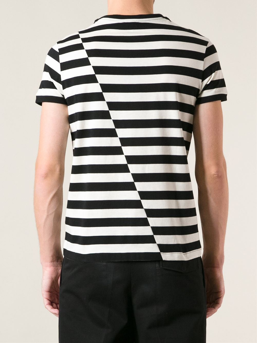Lyst - Saint Laurent Asymmetric Striped T-Shirt in Black for Men