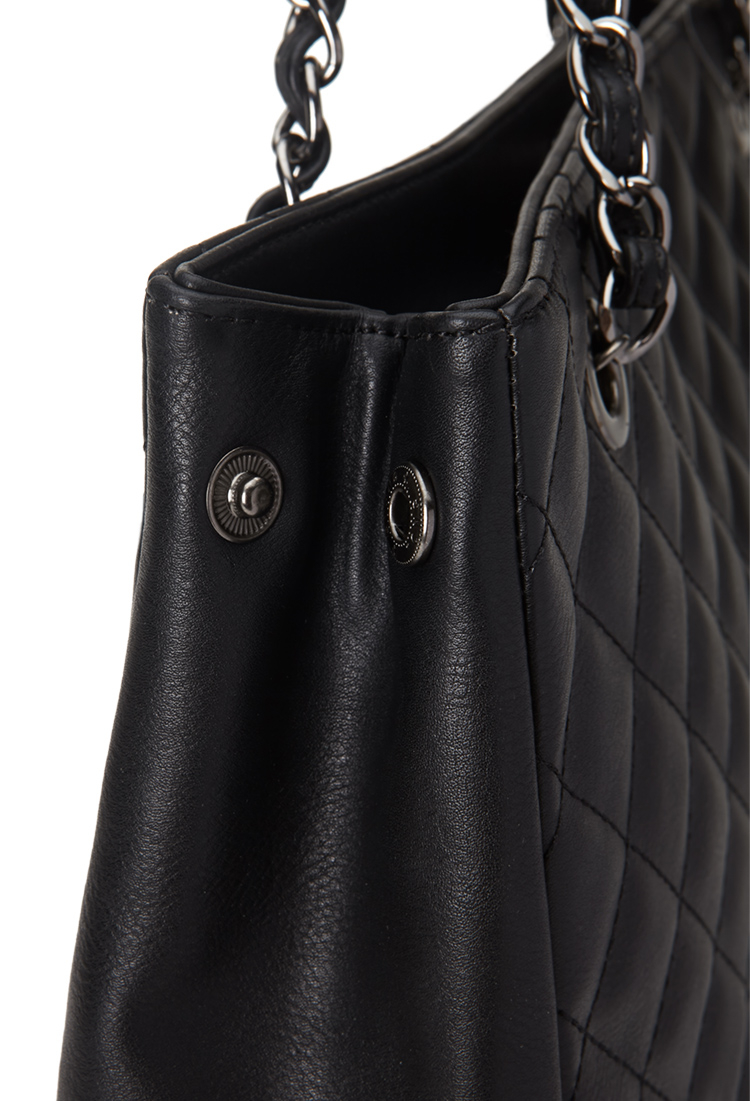 Lyst Forever 21 Quilted Faux Leather Tote In Black Gallery