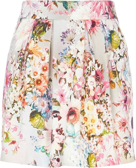River Island Grey Floral Print Structured Mini Skirt in Floral (grey ...