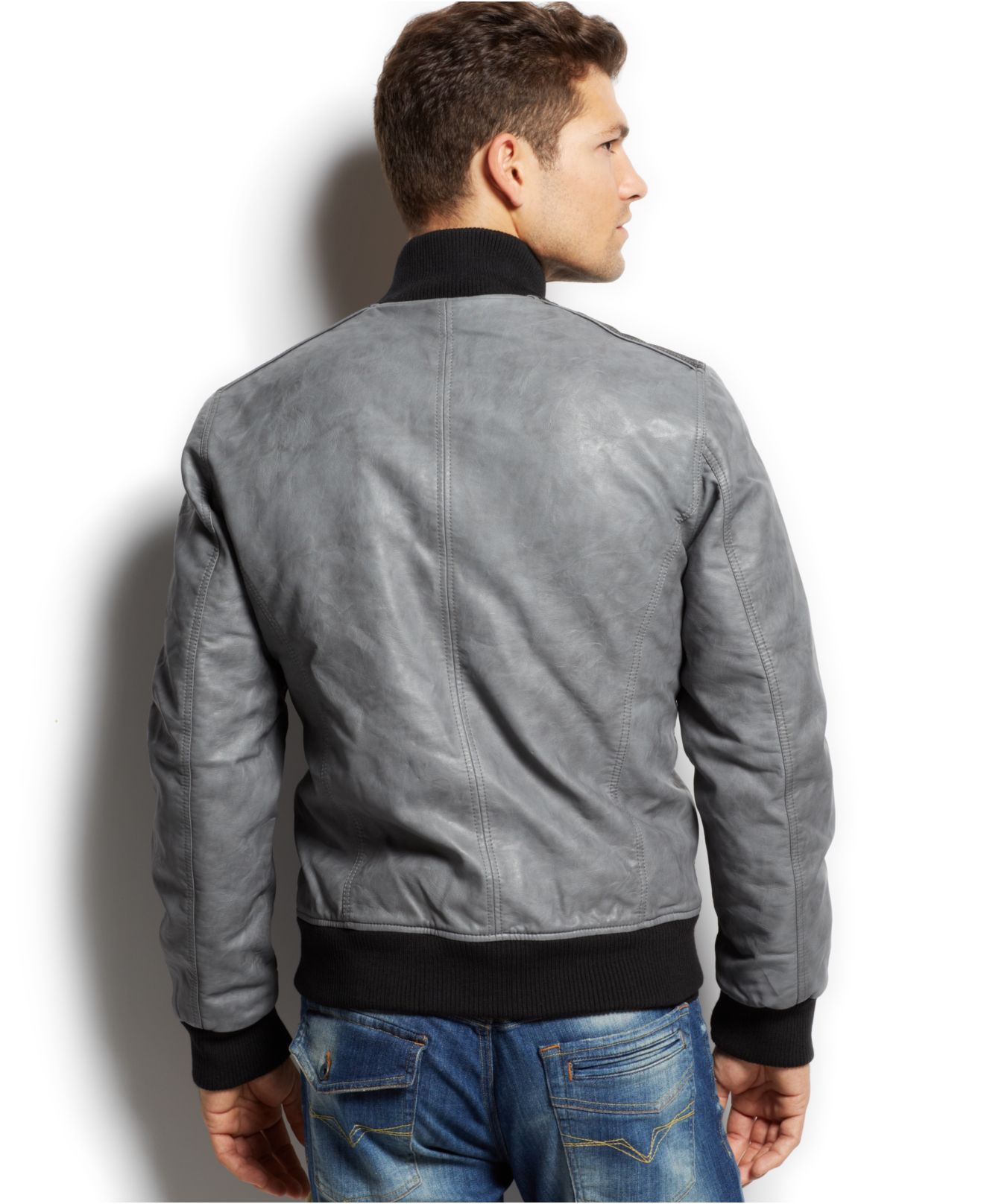 Lyst Guess Faux Leather Er Jacket In Gray For Men Gallery