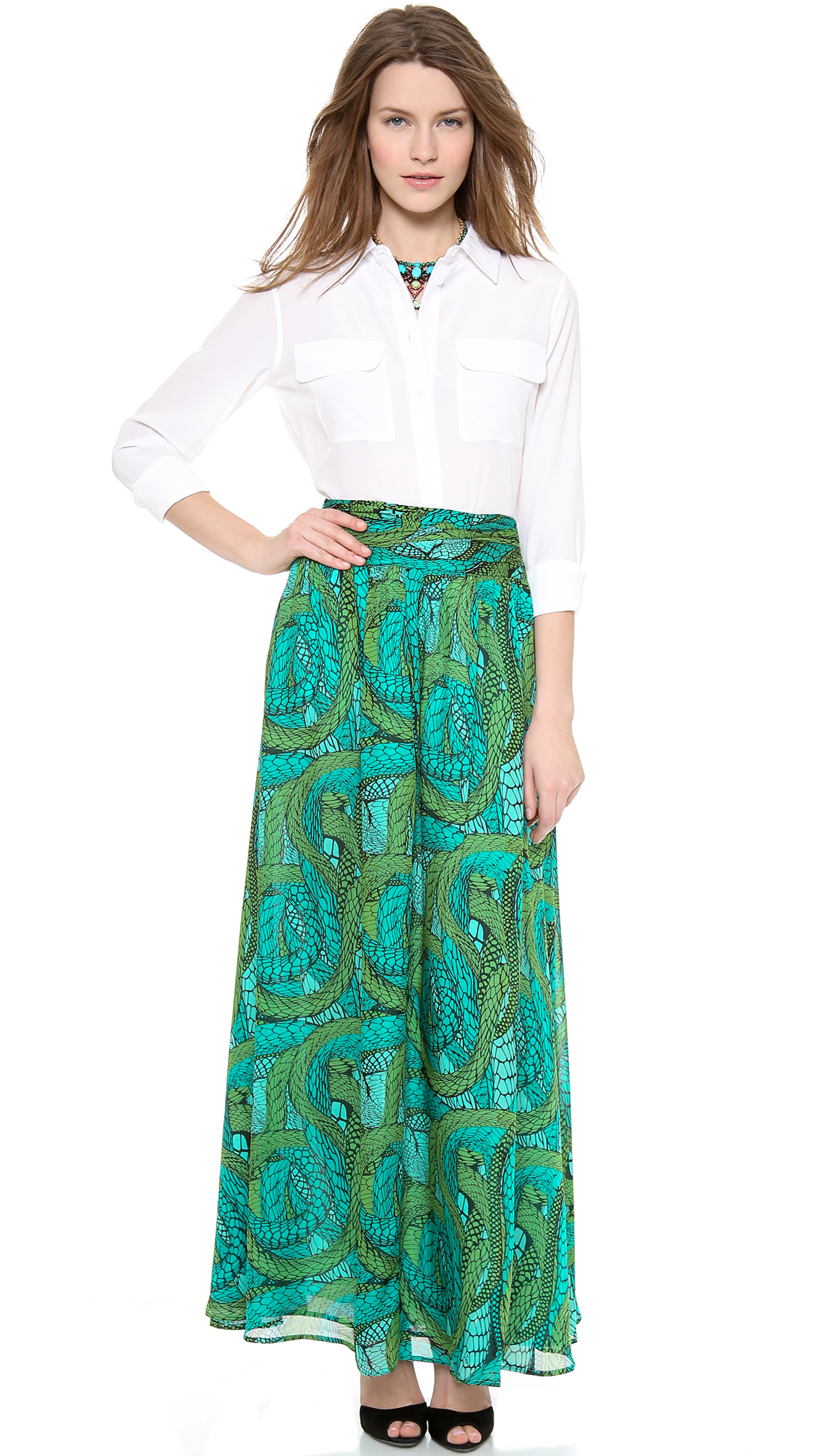Lyst - Issa Printed Maxi Skirt Nile in Green