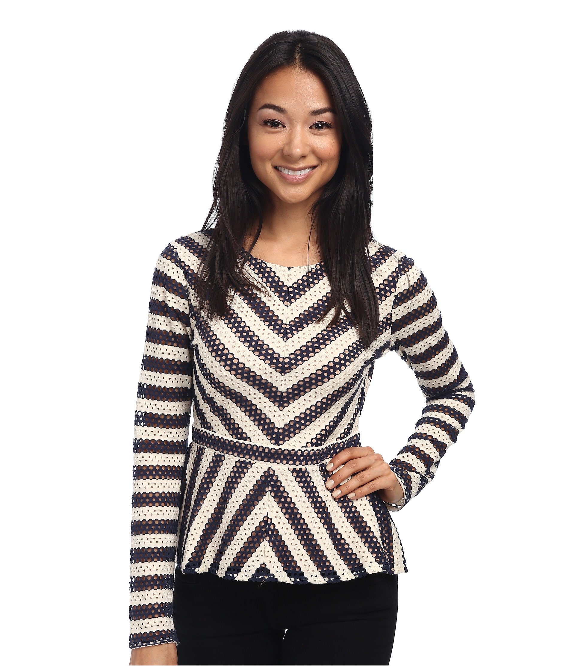 white long sleeve peplum top