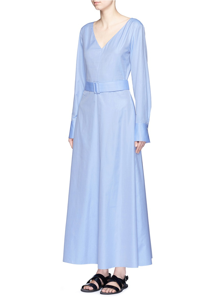 lyst the row laisley cotton poplin belted dress in blue lyst the row laisley cotton poplin belted dress in blue