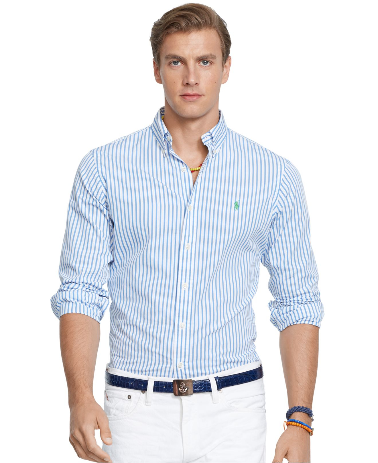 Lyst - Polo Ralph Lauren Striped Poplin Shirt in Blue for Men