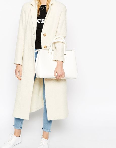 Asos Zip Top Tote Bag in White | Lyst