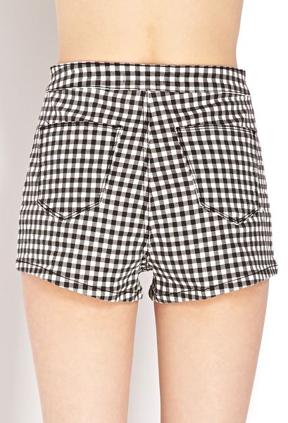 Forever 21 Retro Gingham Denim Shorts in Black (Black/white) | Lyst