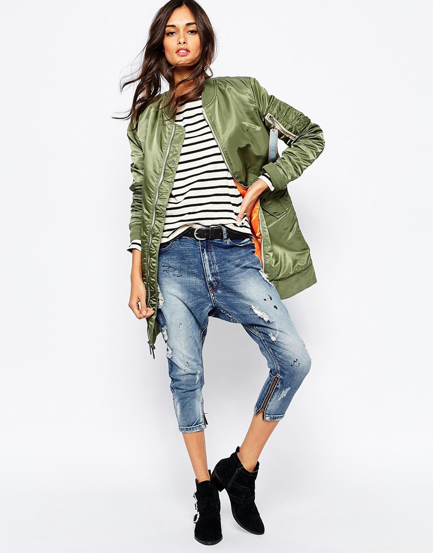 Alpha industries Ma1 Long Bomber Jacket in Green Lyst