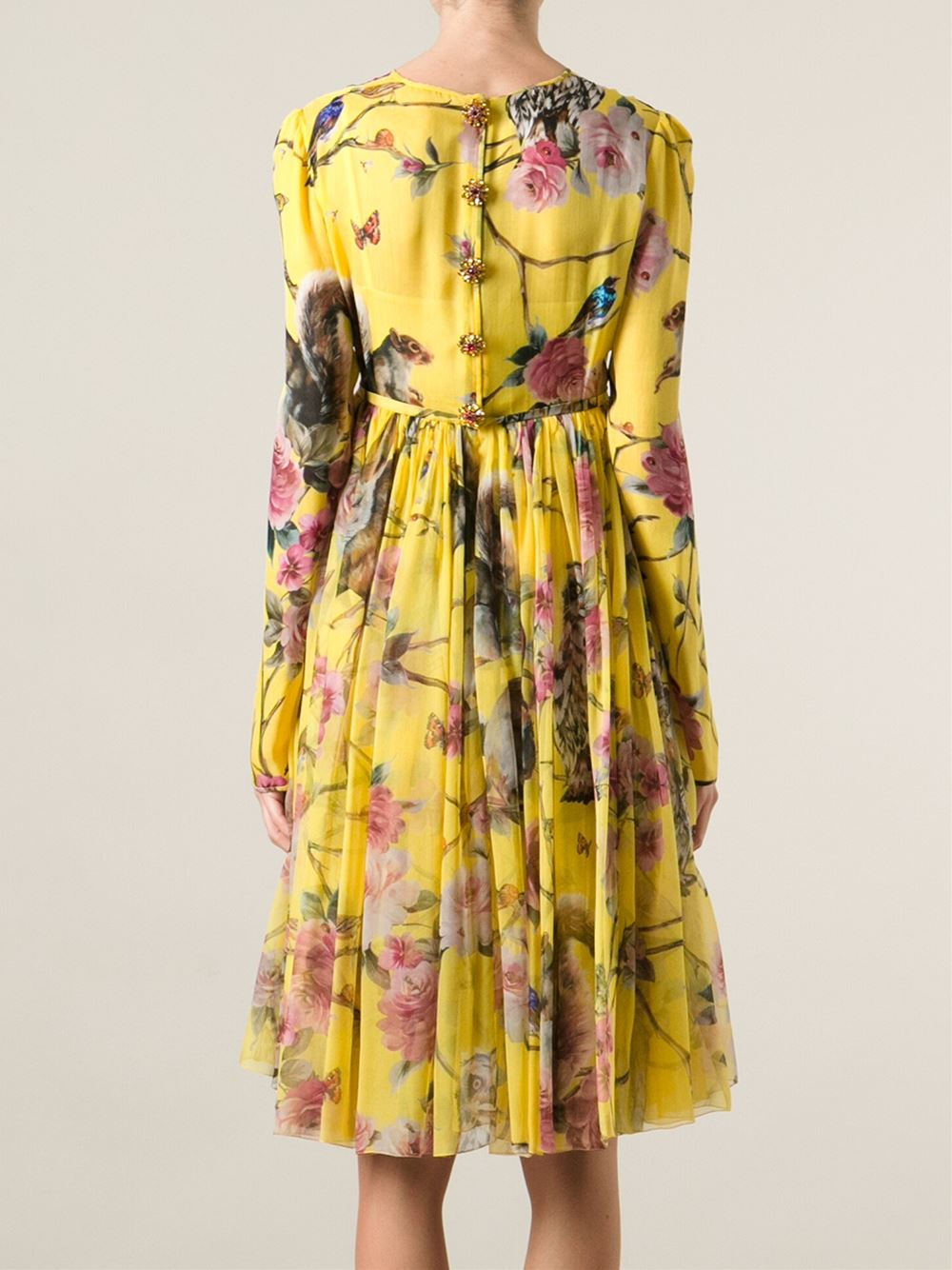 Lyst Dolce Gabbana Enchanted Forest Midi Dress In Yellow Gallery