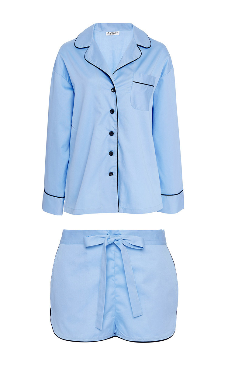 Lyst - Sleeper Blue Piped Cotton Pajama Set in Blue