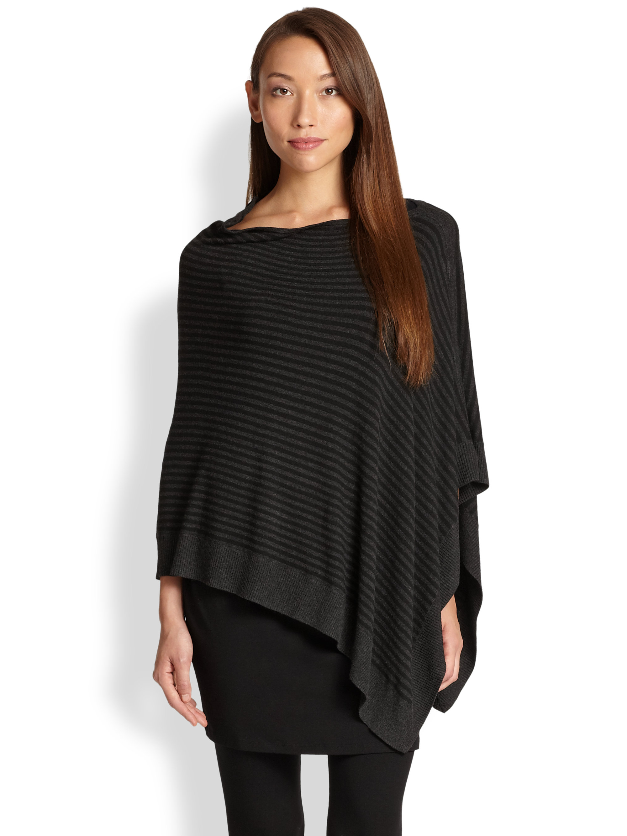 Eileen fisher Jersey Striped Poncho in Black | Lyst