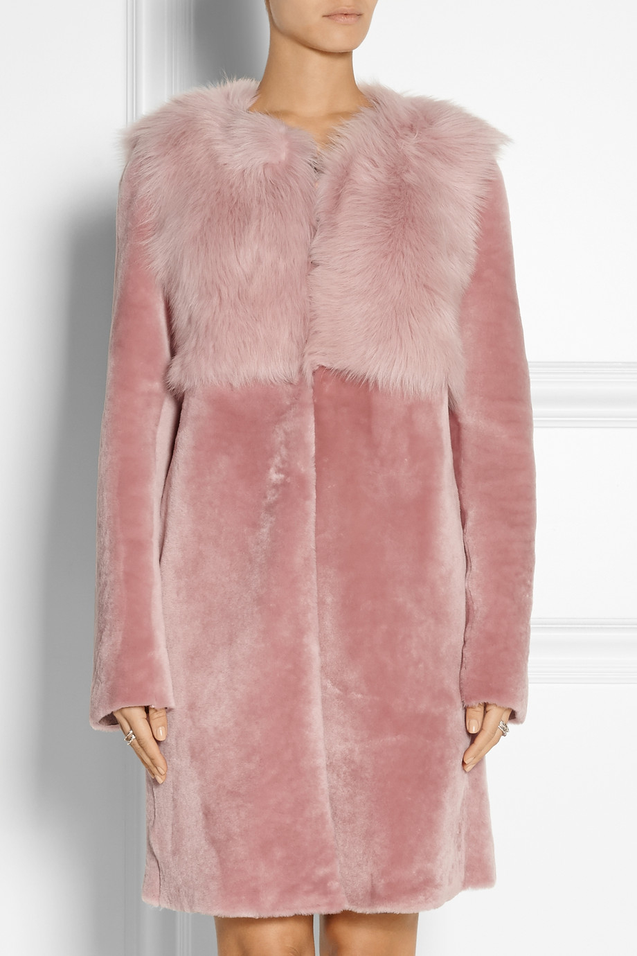 Lyst Dkny Shearling Coat in Pink