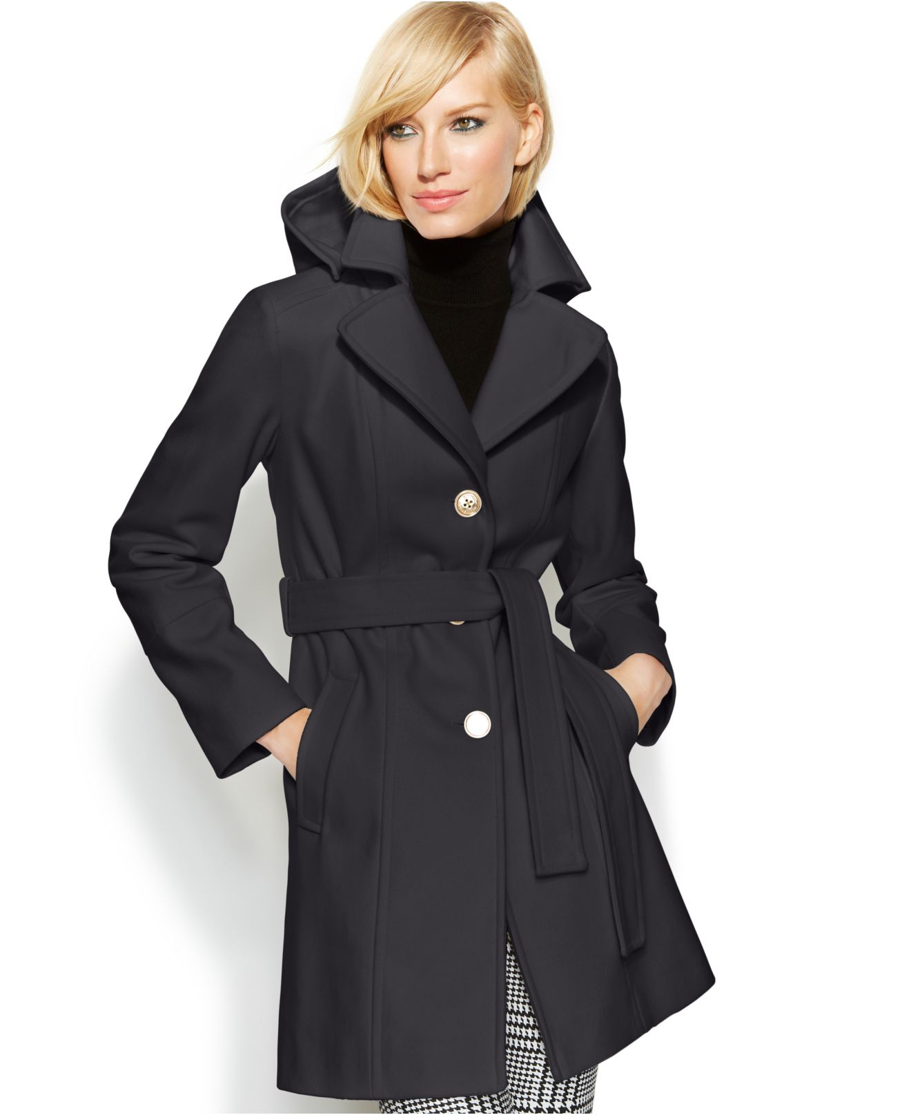 Hooded Belted Wool Coat Han Coats