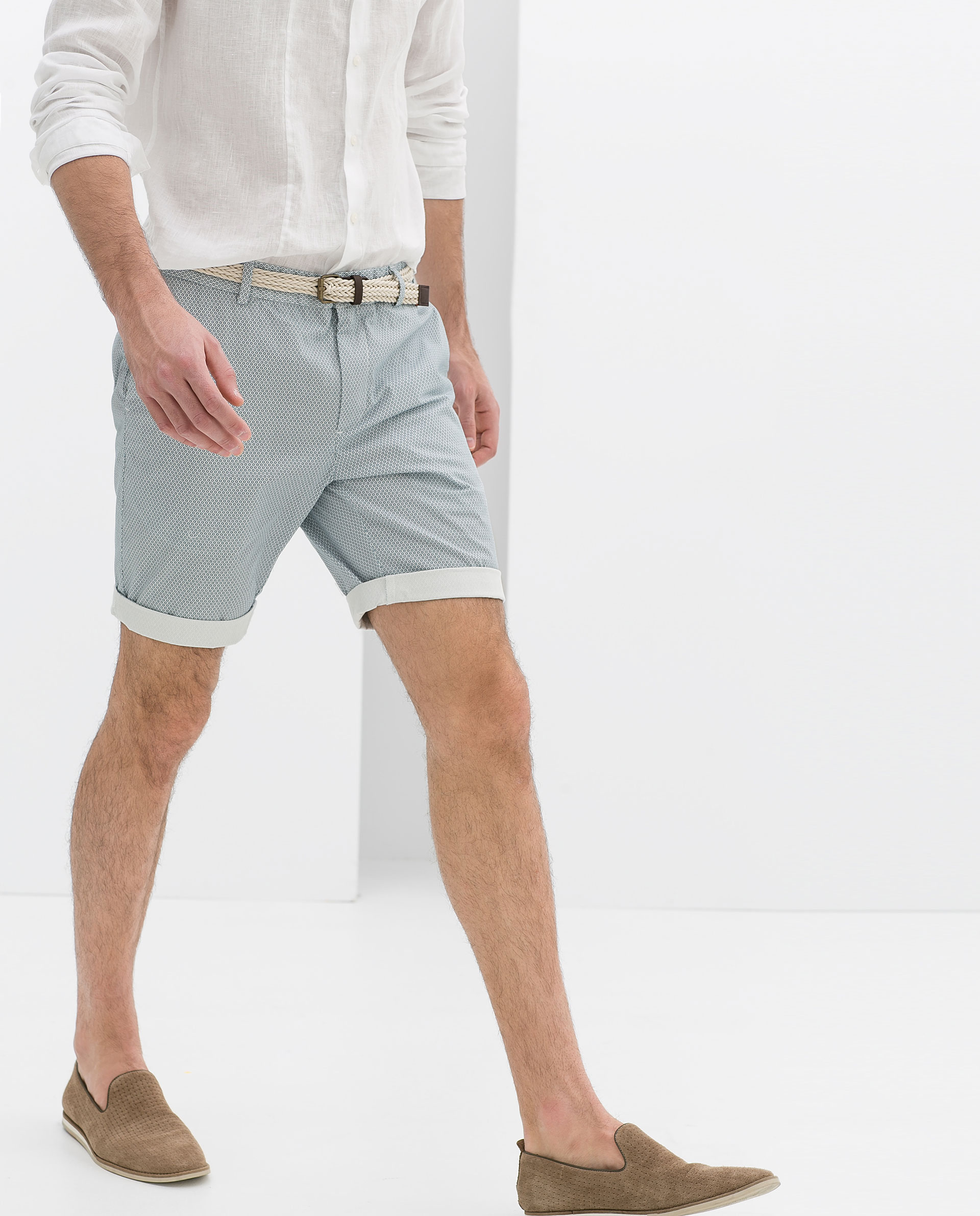 Zara Printed Bermuda Shorts with Belt in Blue for Men (Light blue) | Lyst