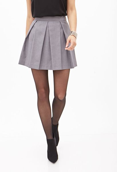 Forever 21 Pleated Aline Mini Skirt in Gray (HEATHER GREY)