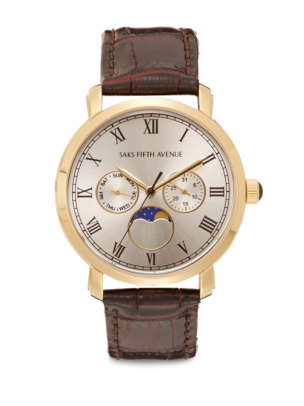 Lyst - Saks Fifth Avenue Moon Phase Stainless Steel & Leather Strap