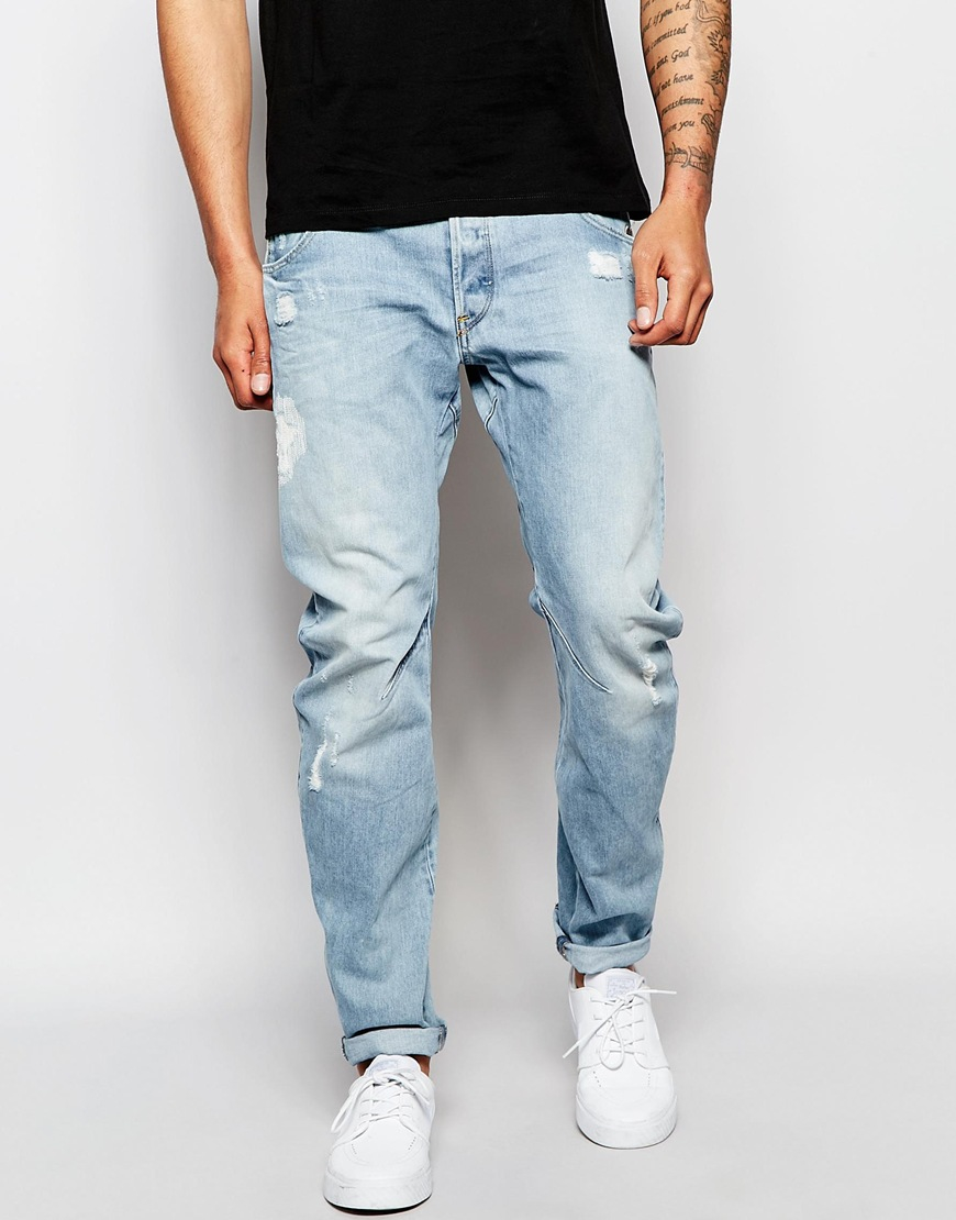 G-star raw Arc 3d Slim Jeans Wisk Light Aged Destroyed Wash in Blue for ...