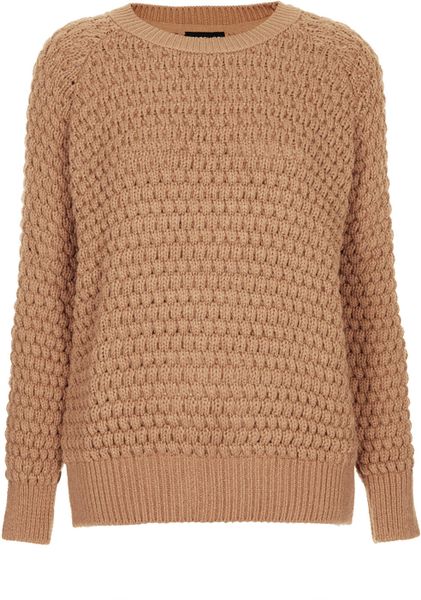 Topshop Knitted Chunky Bobble Jumper in Beige (CAMEL) | Lyst