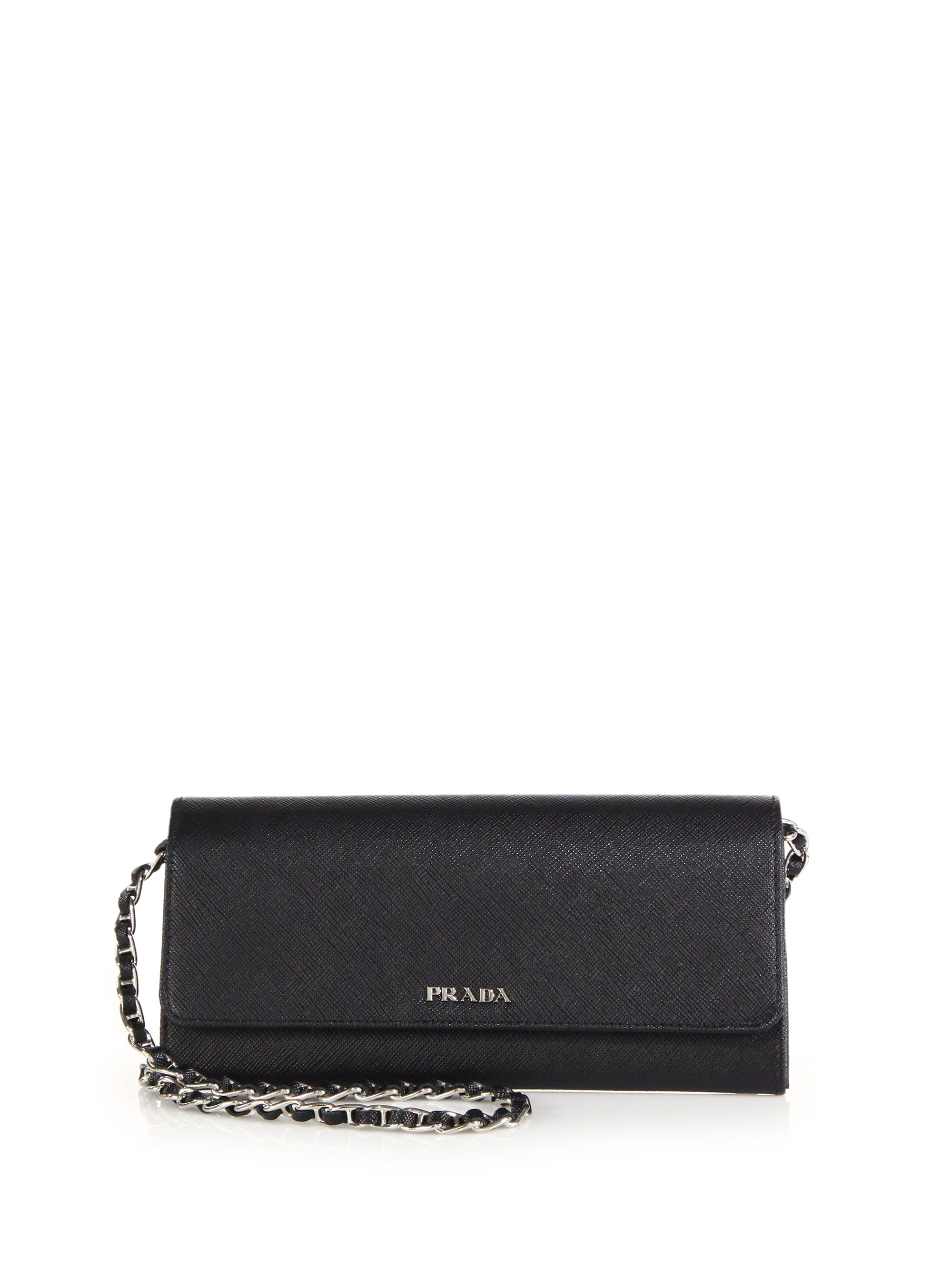 Prada Saffiano Bicolor Chain Wallet in Black (nero) | Lyst  