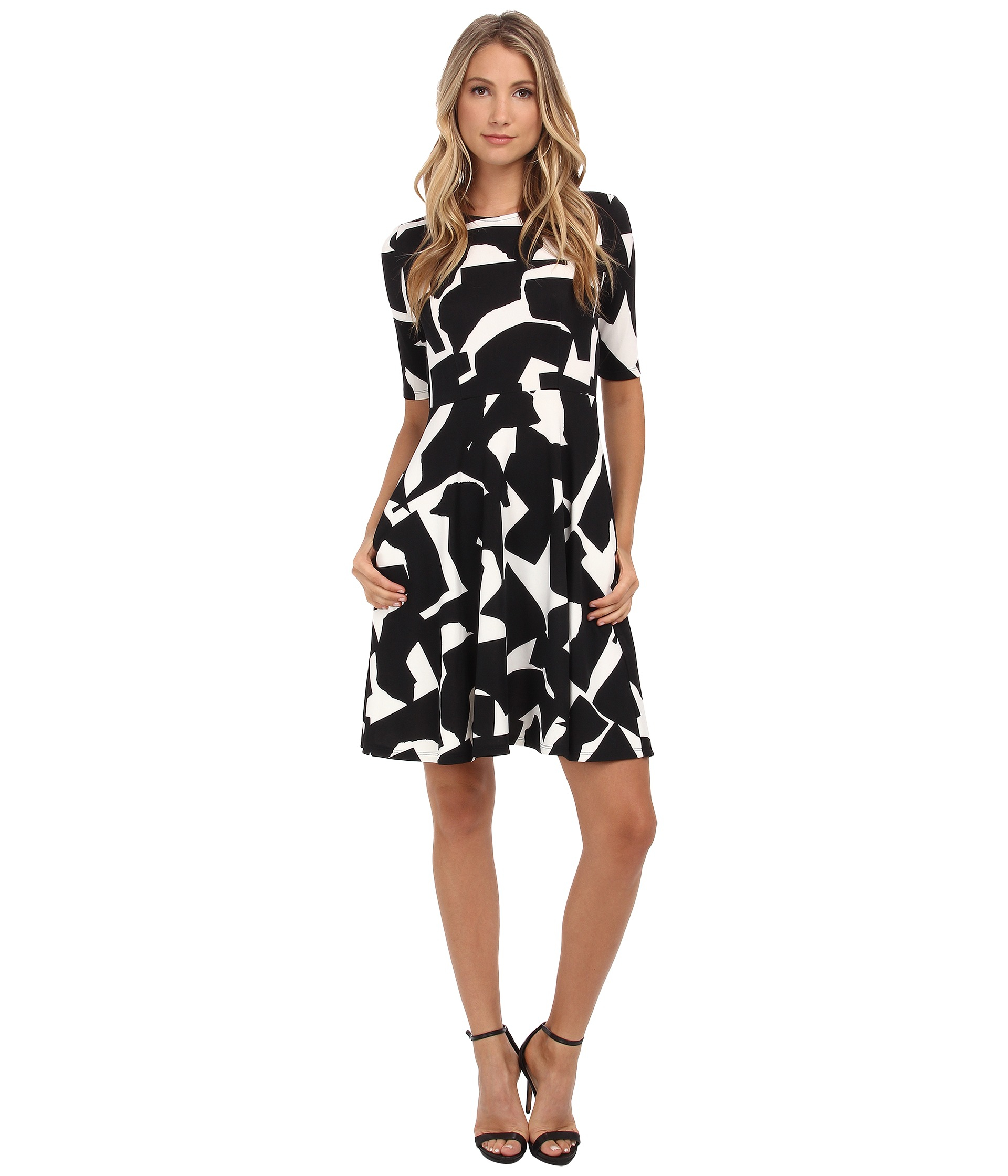 Donna morgan Elbow Sleeve Printed Scuba Fit And Flare Dress in ...