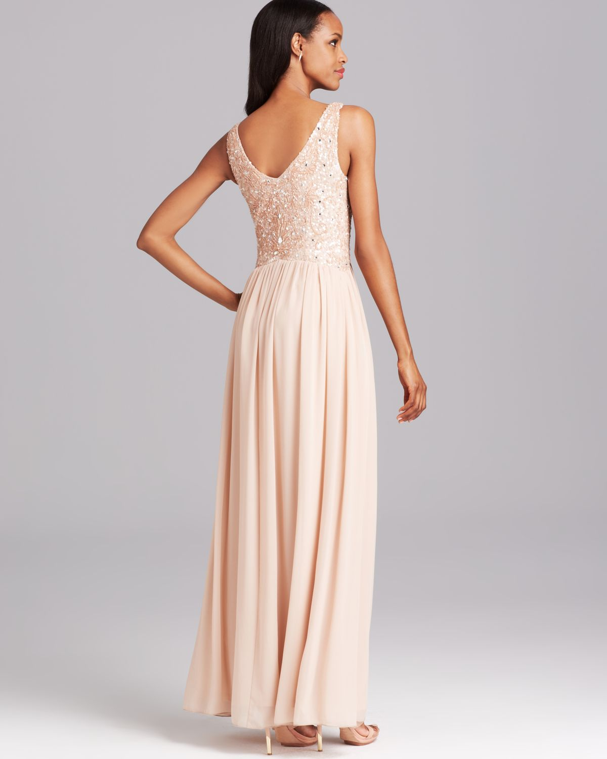 aidan by aidan mattox pleated glitter gown