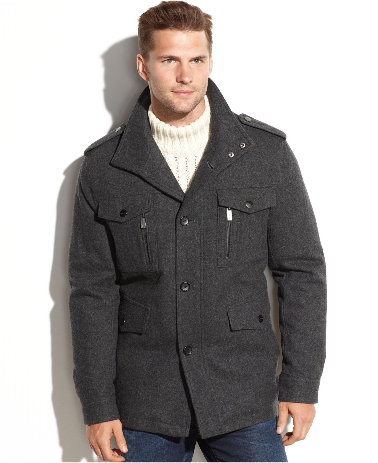 Michael kors Michael Camden Wool-blend Multi-pocket Field Coat in Gray ...