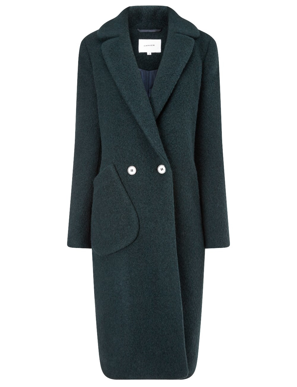 Carven Bottle Green Long Wool Pocket Coat in Green | Lyst