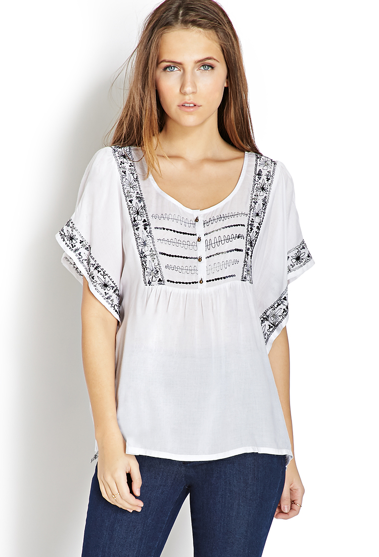 Lyst - Forever 21 Embroidered Peasant Top in Gray