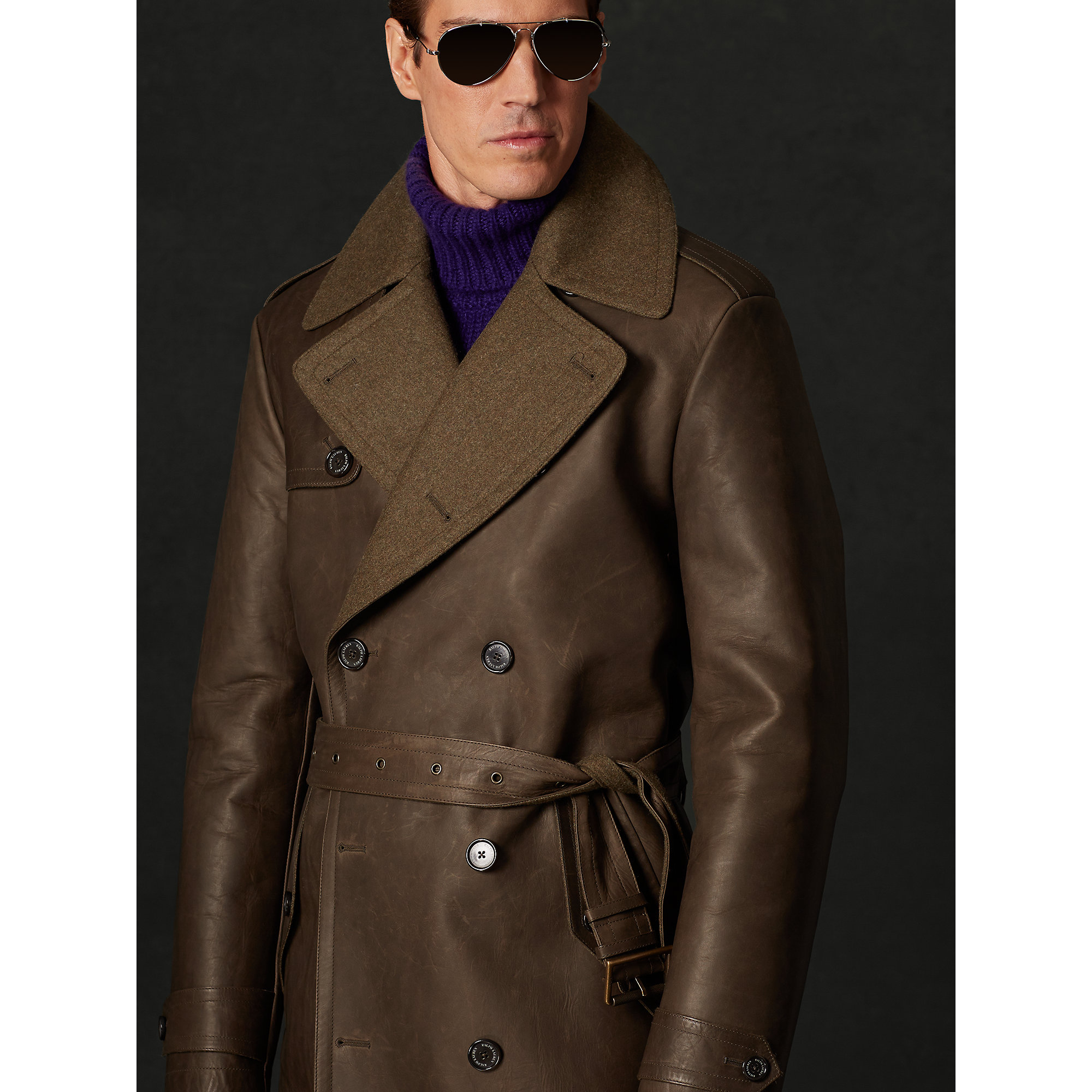 Lyst - Ralph Lauren Purple Label Leather Fairfax Trench Coat in Brown ...