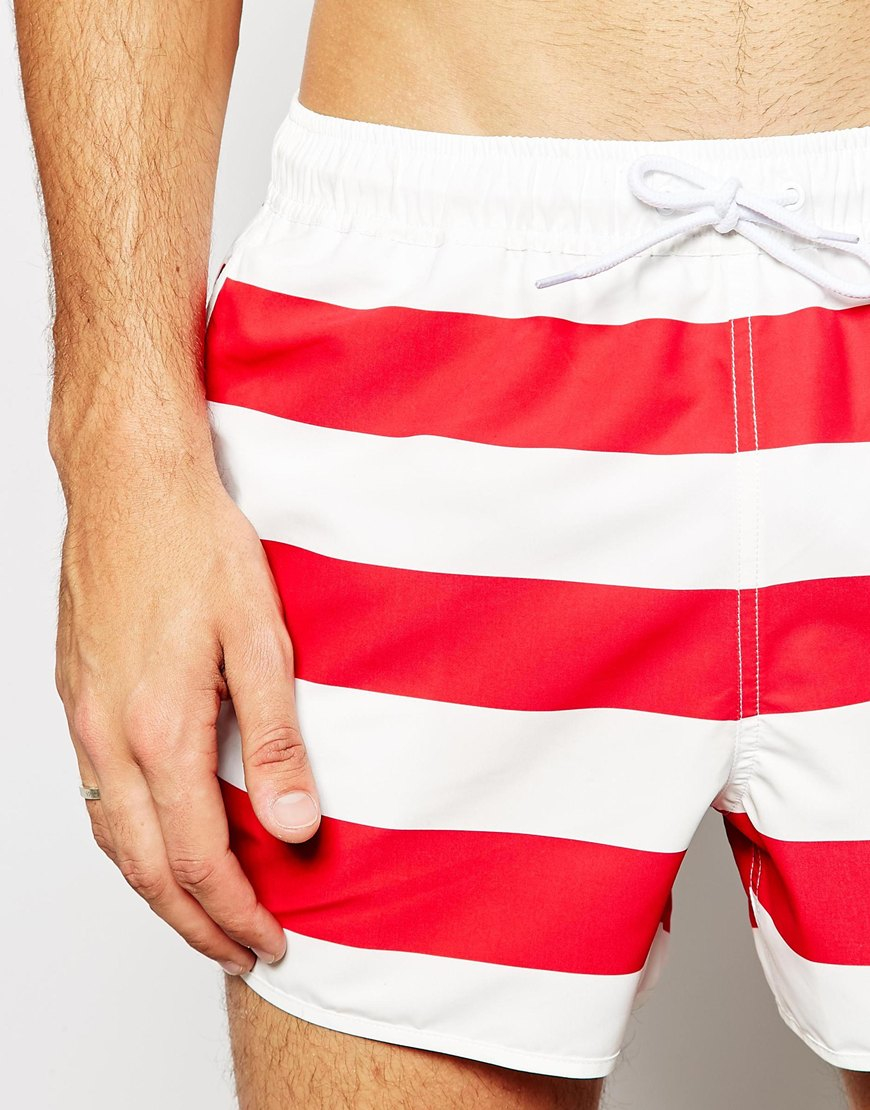 Asos Runner Swim Shorts In Short Length With Stripe in Red for Men ...