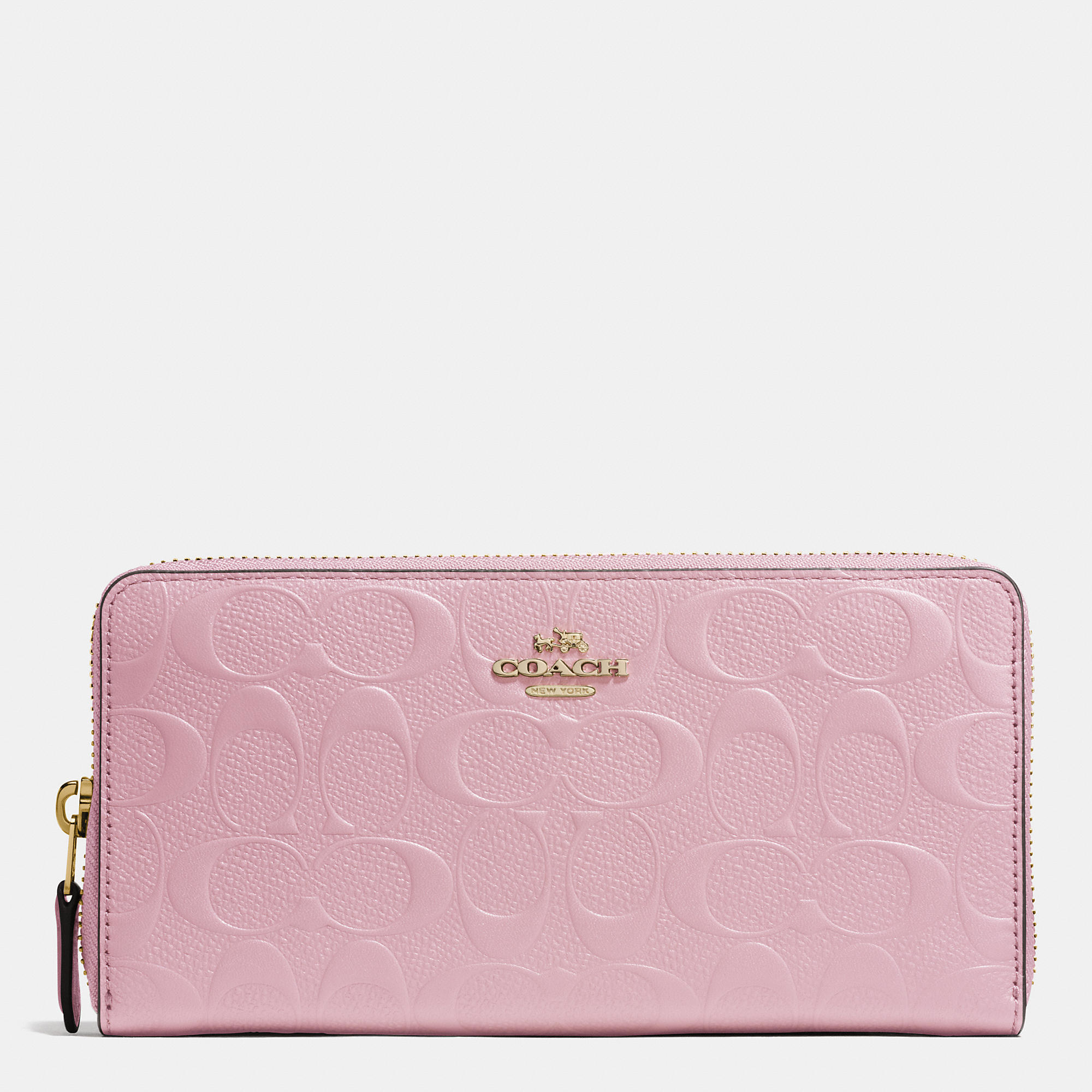 COACH Accordion Zip Wallet In Signature Embossed Leather in Pink - Lyst