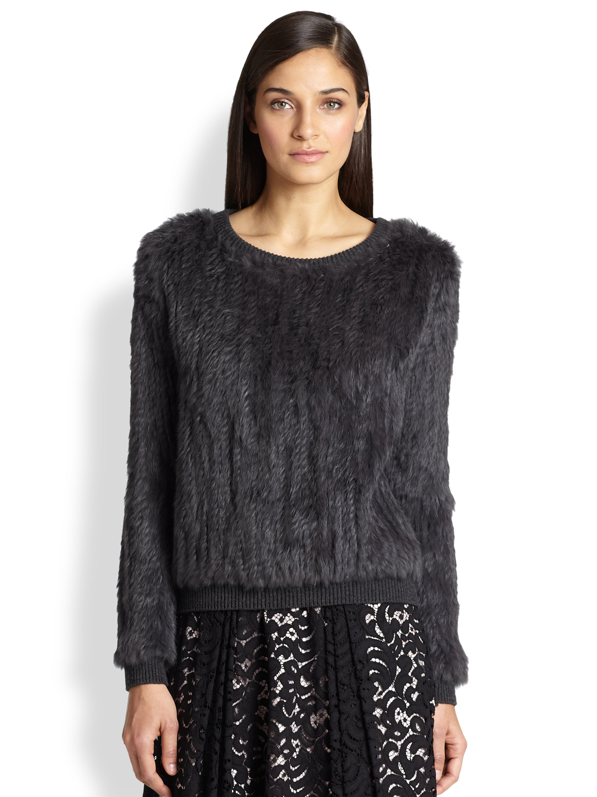 Lyst - Milly Knitted Fur Sweater in Gray
