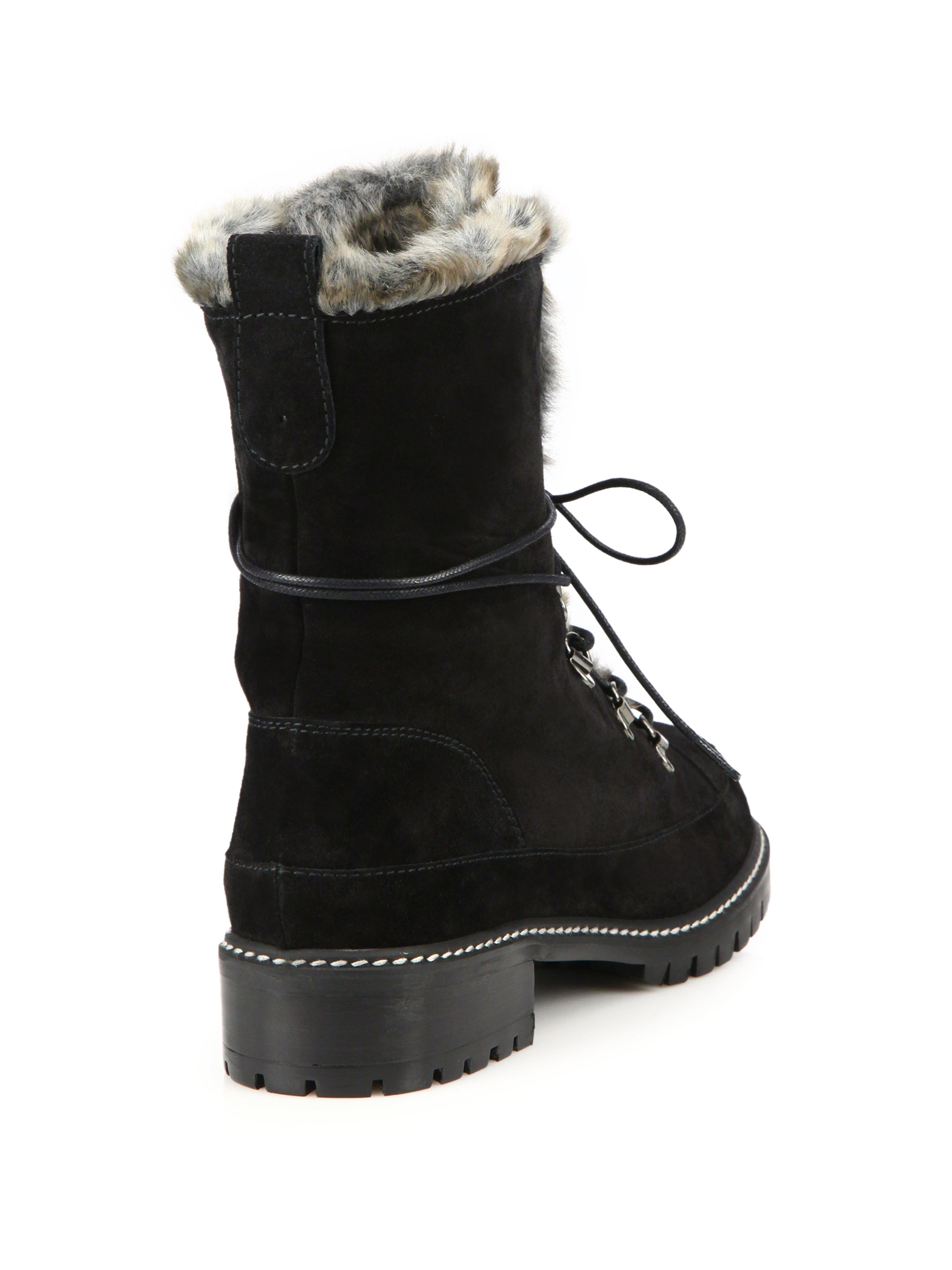 Lyst - Stuart Weitzman Luge Suede & Faux Fur Lace-up Boots in Black