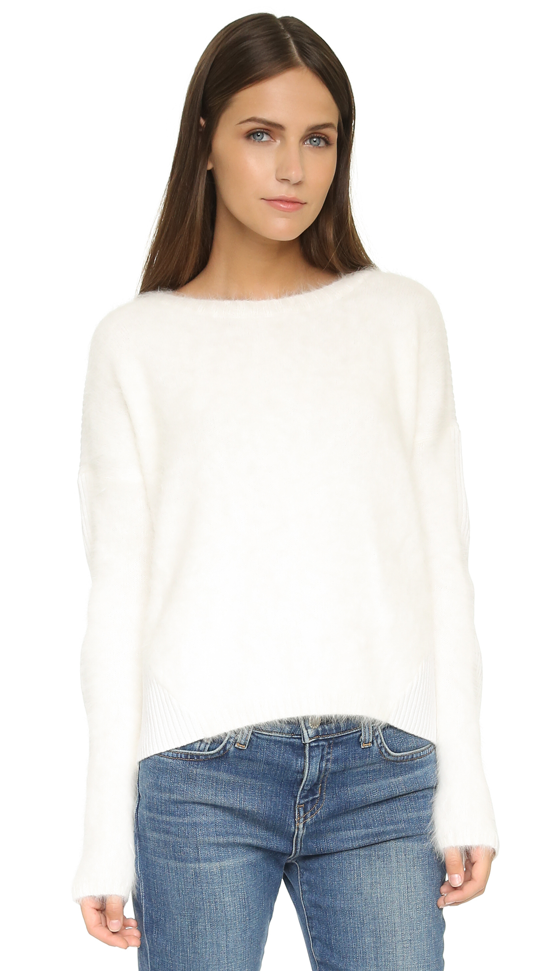 Lyst - Alice + Olivia Rhian Boxy Fuzzy Sweater - White in White