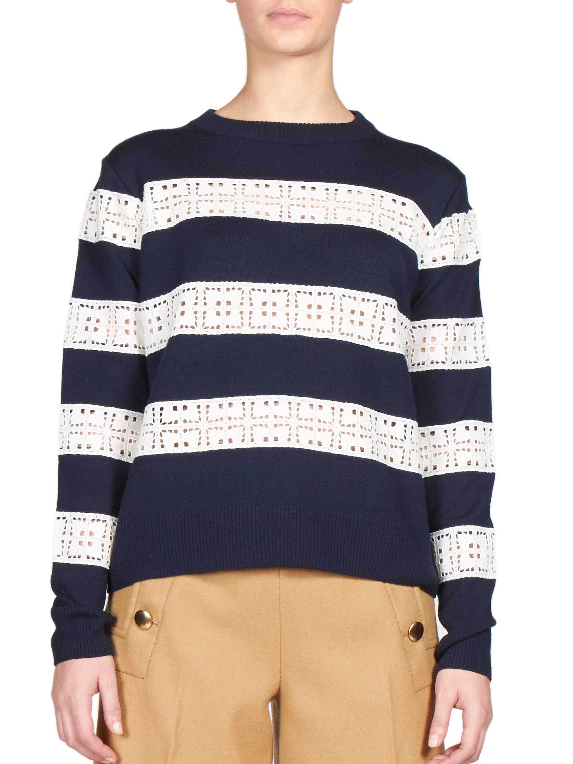 Sacai | Blue Luck Lace-stripe Sweater | Lyst